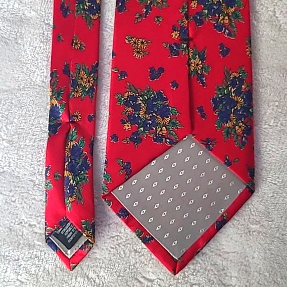 Vintage Adolfo 100% Silk Handsewn Men's Necktie Red Floral Print Repp Tie Luxury - Picture 12 of 14